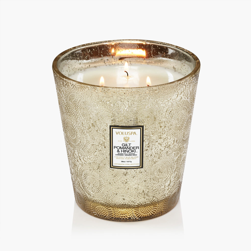 Gilt Pomander & Hinoki - 3 Wick Hearth Candle