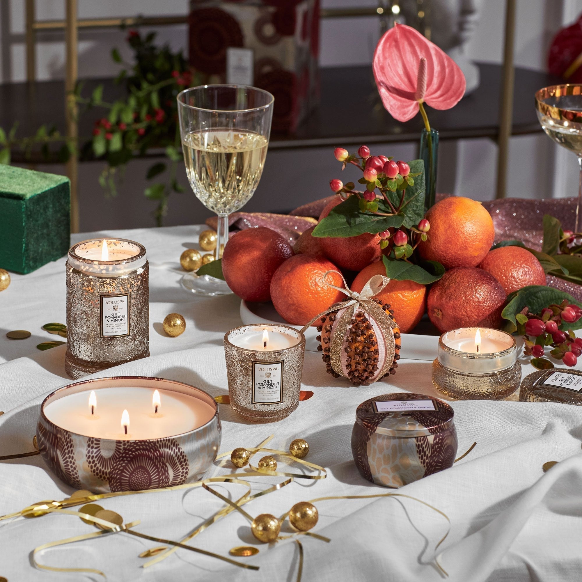 Gilt Pomander & Hinoki - 3 Wick Tin Candle Secondary image